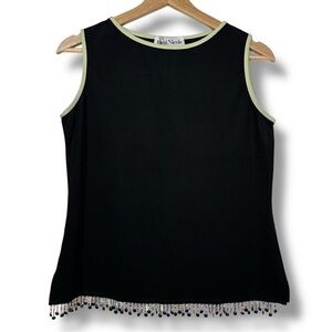 Vintage Black Knit Tank Top Blouse with Sequin Tassels